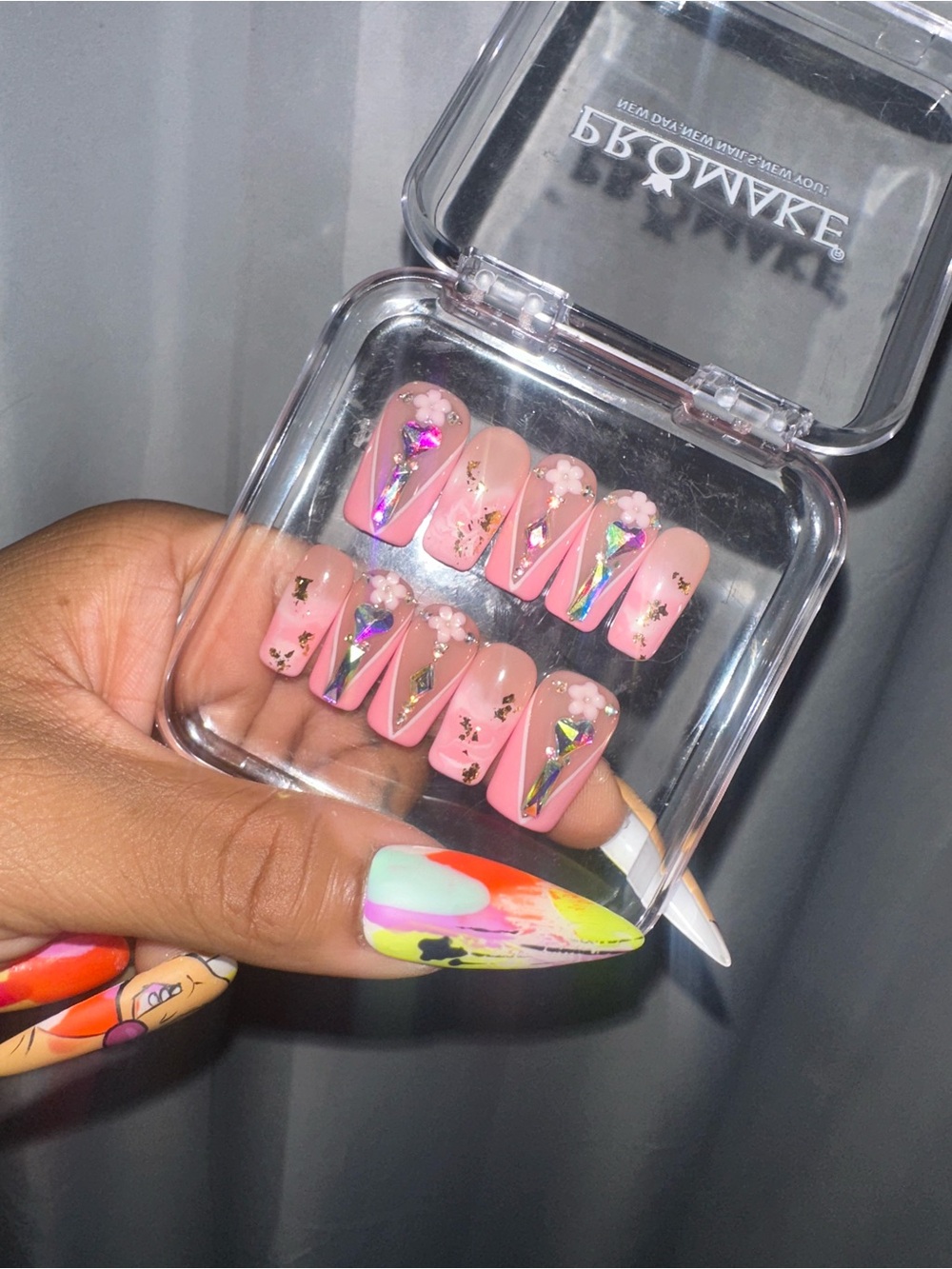 Pink Crystal Embellished Press-On Nails by